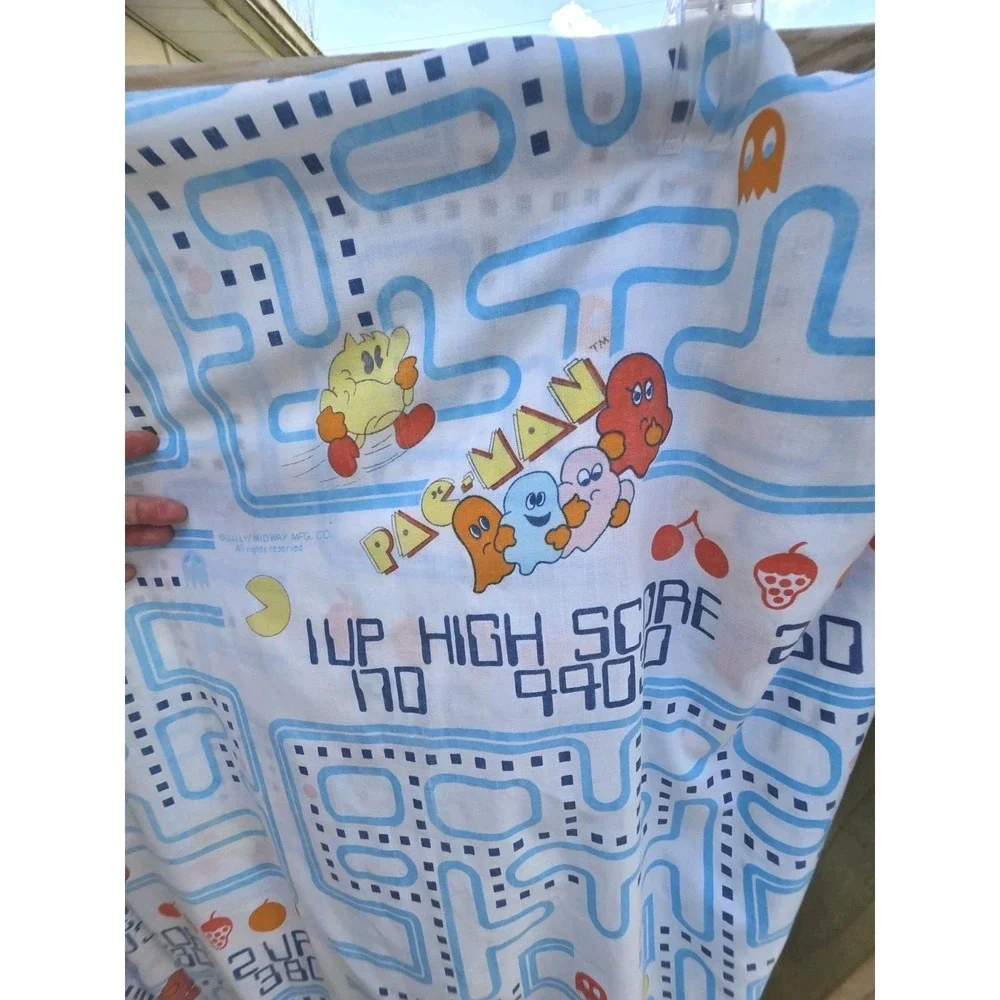 Vintage Pac-Man Dan River Dantrel Flat & Fitted Sheets Arcade 1980s Twin Bally